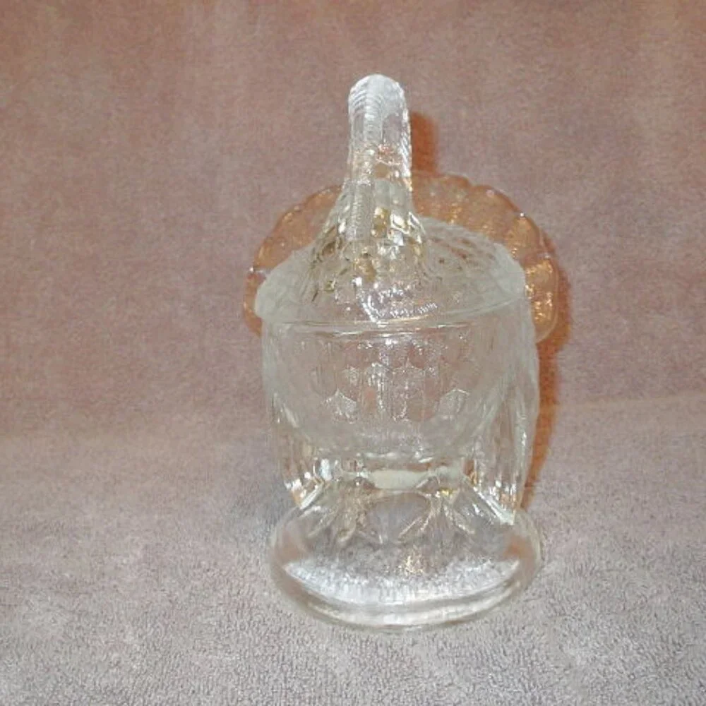 Vtg L.E. Smith Clear Glass Turkey On A Nest Covered Candy Dish 7.5
